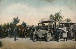 Soldiers Talking Near Cars, Horses World War I Postcard Postcard