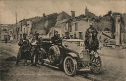 Soldiers in and Near Automobile, One on Horseback Near Ruins World War I Postcard Postcard