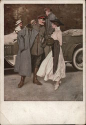 German Soldiers Talking to Ladies Near Car World War I Postcard Postcard