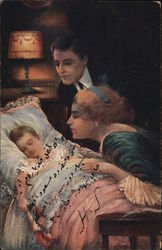 Man and Woman Next to Sleeping Child Postcard