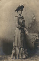 Woman Holding White Gloves Wearing Hat with Flowers Postcard