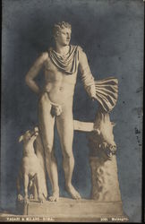 Sculpture of Nude Man Standing with Dog Sculpture & Carving Postcard Postcard