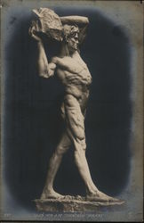 Sculpture of Muscular Nude Man Carrying Large Rock Sculpture & Carving Postcard Postcard Postcard