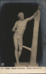 Sculpture of Nude Man Leaning Against Tree Sculpture & Carving Postcard Postcard