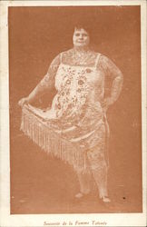 Tattooed Woman Holding Edge of Dress Postcard