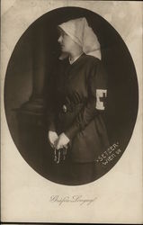 WWI Nurse Wearing White Scarf Holding Rosary Beads Postcard