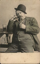 Man with Tilted Hat Smoking, Elbow on Table Men Postcard Postcard