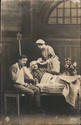 Nurse Assisting Two Injured Soldiers Postcard