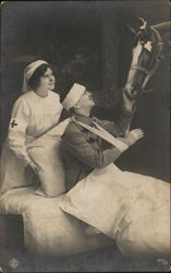 Nurse Assists Soldier Patient Who Pets His Horse Doctors & Medicine Postcard Postcard