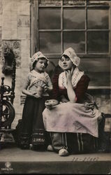 Girl Holding Teapot Standing Near Woman with Tea Cup Postcard