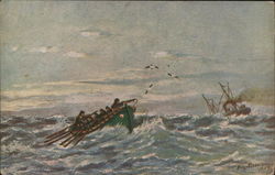 Fleeing a sinking ship in a lifeboat Disasters Postcard Postcard