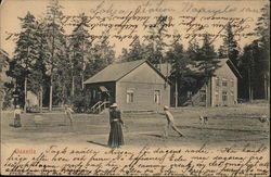 People Playing Tennis Near Trees, Houses Postcard