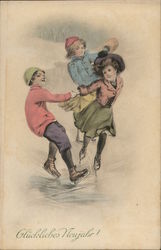 Happy New Year - Children Skating Postcard