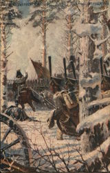 Soldiers on Horseback Riding Through Snowy Trees Military Postcard Postcard