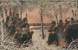 Soldiers and Prisoners in Snowy Wooded Area Military Postcard Postcard