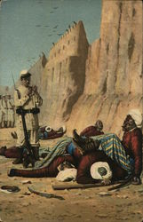 Soldier with Bayonet Standing Near Dead Bodies Postcard