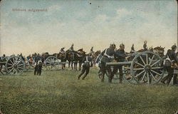 Soldiers with Horse-Drawn Cannons on Field Postcard