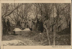 People Gathered Around Grave Site Near Coffin Postcard