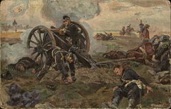 Soldiers Near Cannon on Battlefield Postcard