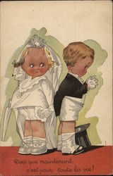 French: Little Bride and Groom Postcard