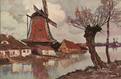 Windmill painting by Jul. Siemens Postcard