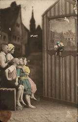 Five Children Watching Puppet Show Postcard