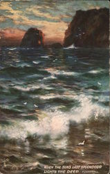 Water Near Large Rocks Against Colorful Evening Sky Tuck's Oilette Series Postcard Postcard