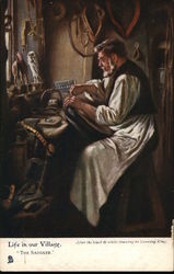 Seated Man Working on Saddle Postcard