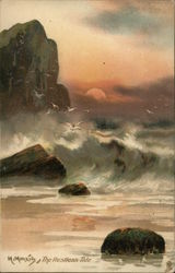 Large Waves Near Rocks Against Colorful Sky Tuck's Oilette Series Postcard Postcard