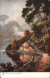 Two People at Water's Edge Near Mountains Tuck's Oilette Series Postcard Postcard