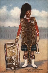 Man Standing Near Bass Drum Wearing Kilt and Leopard Vest Postcard