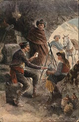 Gypsies in Cave with Two Men, One Holding a Card Tuck's Oilette Series Postcard Postcard