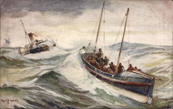 To the Rescue - Two Boats In Raging Waves Boats, Ships Postcard Postcard