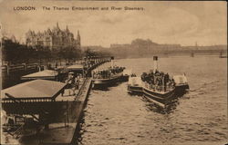 Thames Embankment and River Steamers Postcard