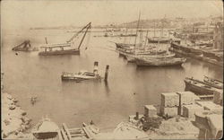 Docked boats, Sinking, dredges Postcard