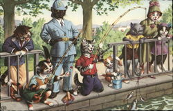 Fishing Cats Dressed Animals Postcard Postcard Postcard