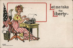 Lady Liberty Typing Postcard