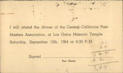 Los Gatos Masonic Temple - Past-Masters Association Postcard