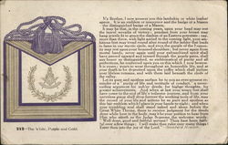 The White, Purple and Gold - Text for Presentation of White Leather Apron Postcard