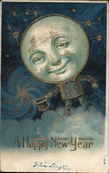 A Happy New Year Smiling Moon New Year's Postcard Postcard