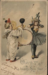 Boy with Drums & Girl in Costume Postcard