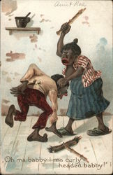 Woman Beating Her Son Black Americana Postcard Postcard