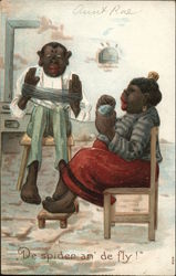 Couple Knitting with Yarn Black Americana Postcard Postcard