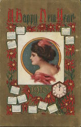 A Happy New Year 1910 Beautiful Ladies Postcard Postcard