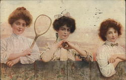 Three Ladies and a Tennis Racket Postcard