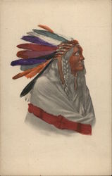 Indian Native in Headdress Hand Colored Native Americana Postcard Postcard