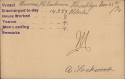 1894 Dock Worker Receipt for the Hannah Blackman Postcard