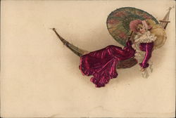 Woman In Fancy Dress With Umbrella Rests In Hammock Women Postcard Postcard