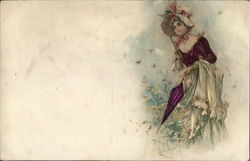 Woman with Parasol Silk & Fabric Applique Postcard Postcard