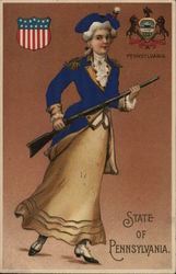 State of Pennsylvania - State Seal and Woman in Colonial Soldier Uniform Postcard